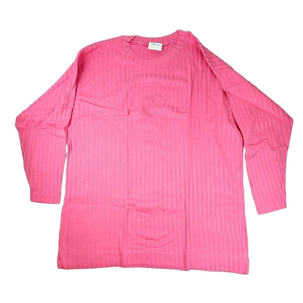 Womans Bright Pink Long Sleeved Cotton Striped Top Size Large NWOT  JH1246